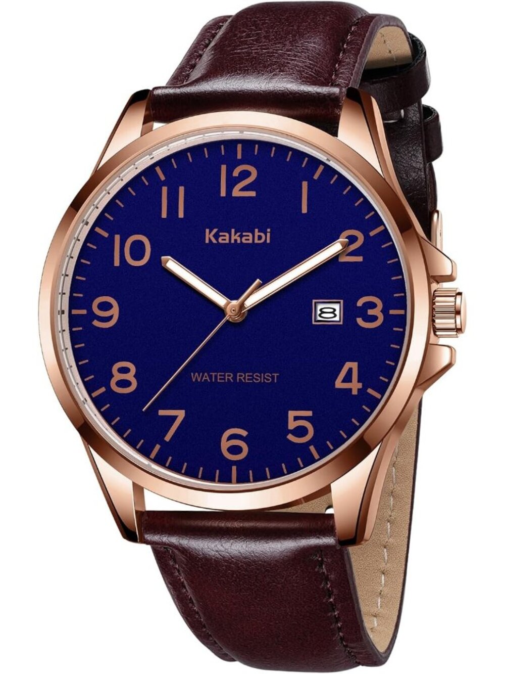 Men's Brown Blue Waterproof Quartz Analog Date with Leather Strap Wrist Watches